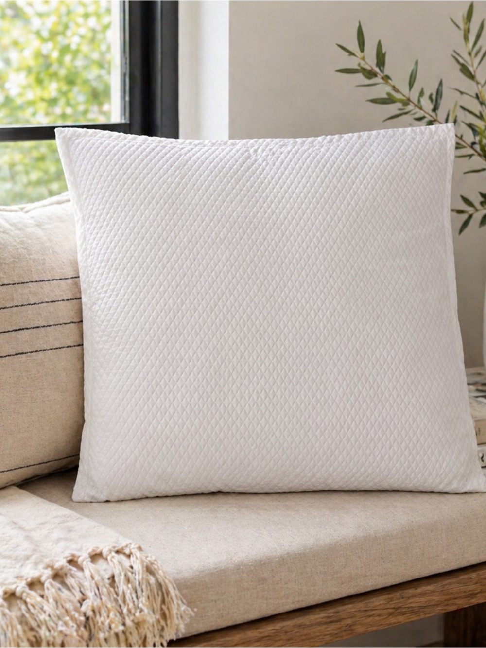 Wamsutta White Quilted Euro Pillow Cover 24x24 Cotton Envelope Closure